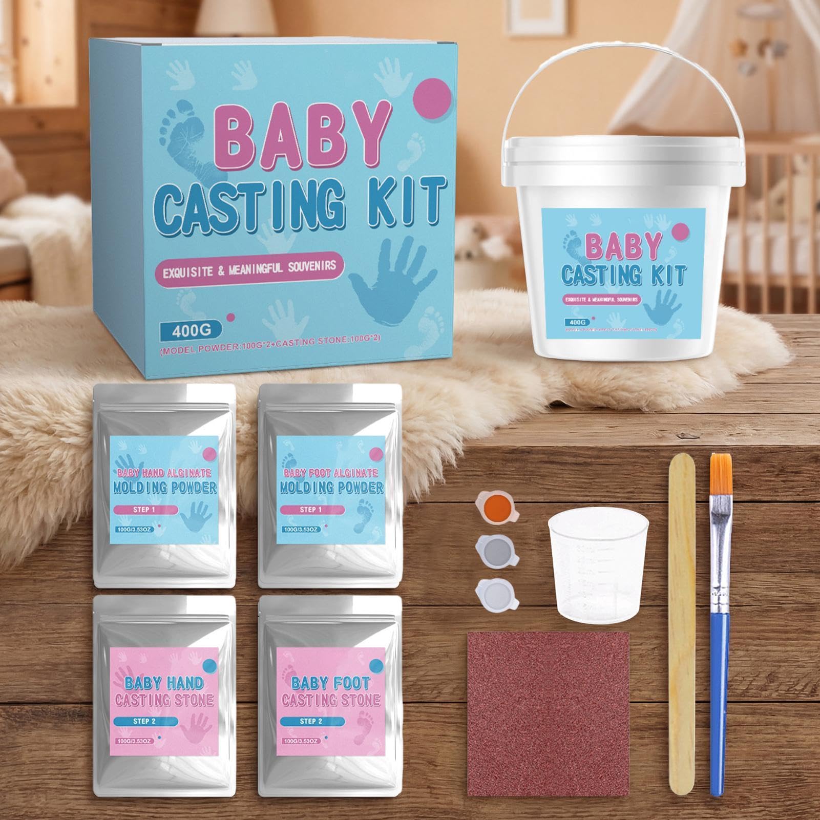 Molde de Mano en Polvo Kit de Impresión para Manos y Pies de Niños | Arcilla para Manualidades de Yeso para , Cumpleaños, Guardería, Sala de Estar, Zona de Juegos
