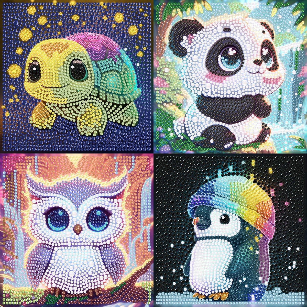 4 Pieces Diamond Painting Kits for Kids, Animals Diamond Painting Art Kits, DIY Mosaic Craft Set for Adults Beginner, Mosaic Kits, 15X15CM Full Drill Painting Kit for Boys,Girls Home Wall Decor