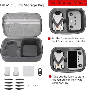 Storage Bag for DJI Mini 3 Pro-Portable Drone Case Travel Handbag Carrying case Compatible with Mini 3 Pro, DJI RC/RC-N1 Remote Controller and Accessories-Grey