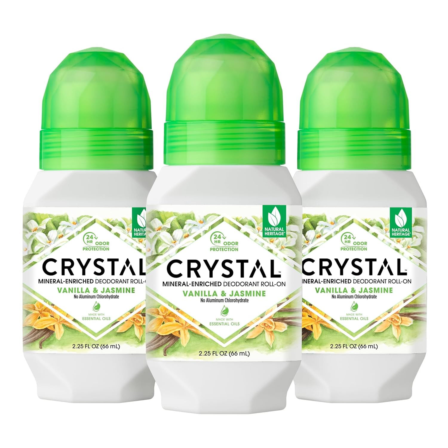 Crystal Deodorant – Mineral Roll on Vegan Deodorant for Women and Men, Vanilla Jasmine – 2.25 fl. oz. (Pack of 3)