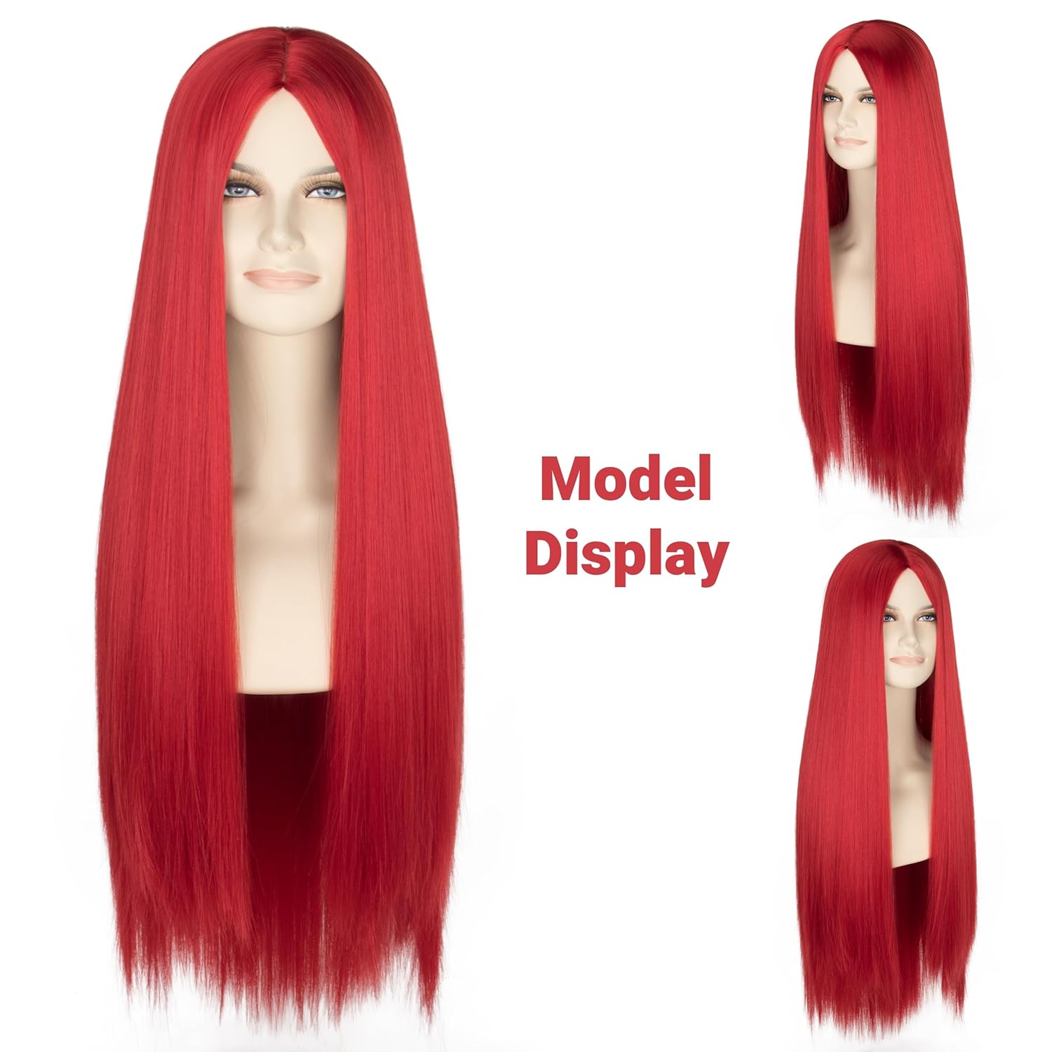 Miss U Hair Long Straight Dark Red Wig Women Center Part Cosplay Halloween Wig - Image 2