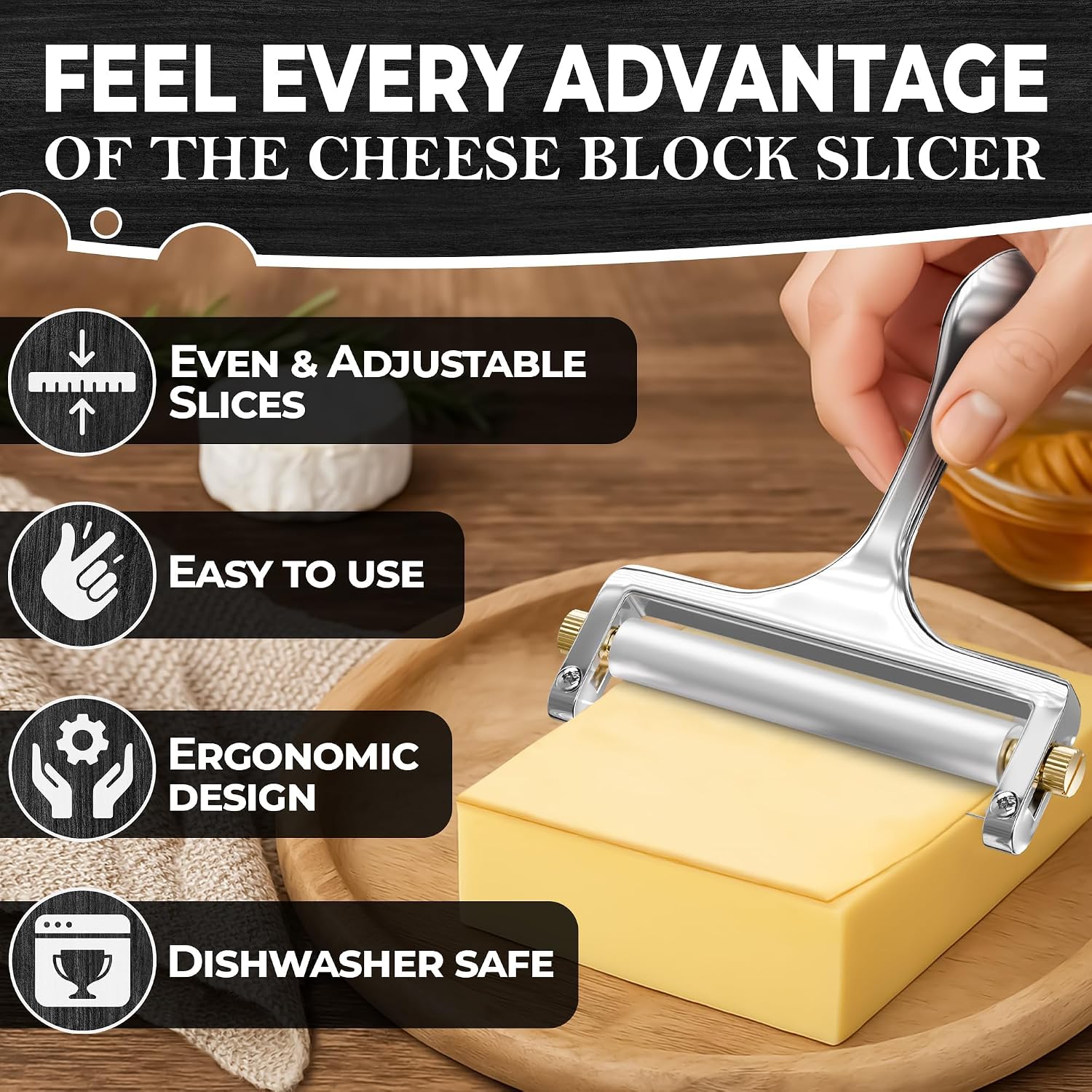 V TOWER Handheld Cheese Slicer Wire with 2 Extra Wires, Zinc Alloy Body