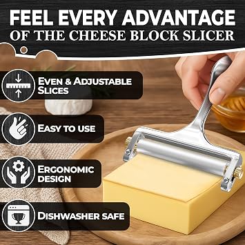 V TOWER Handheld Cheese Slicer Wire with 2 Extra Wires, Zinc Alloy Body | Wire Cheese Slicer Handheld, Stainless Steel Wires, Ergonomic Handle, Dishwasher Safe, for Mozzarella, Cheddar & Gruyere