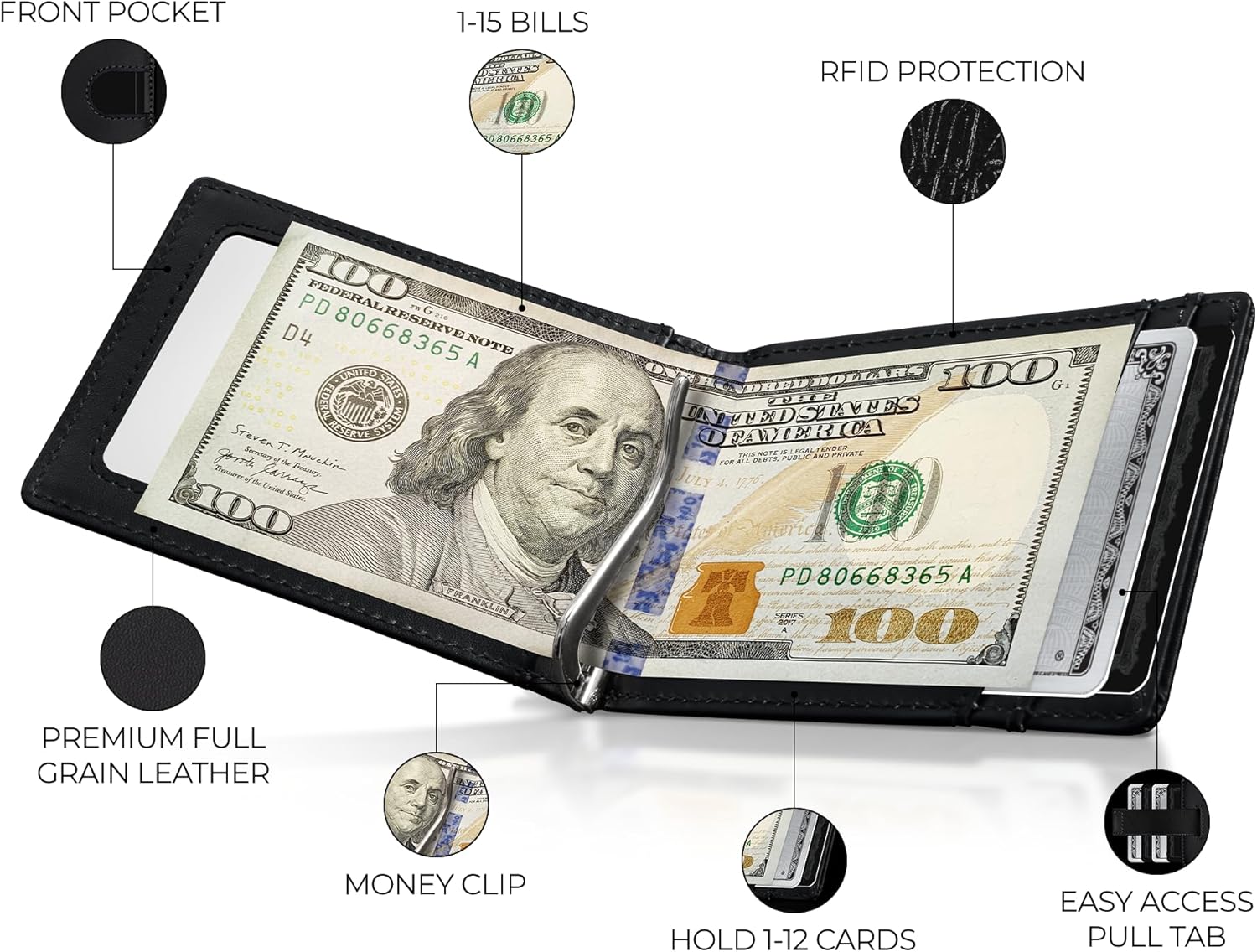 Kingly Trace Airtag Wallet for Men - Smart RFID Blocking Leather Wallet with Airtag Holder & Money Clip - Minimalist Trackable Design with Pull Tab - Secure Wallets - Image 2