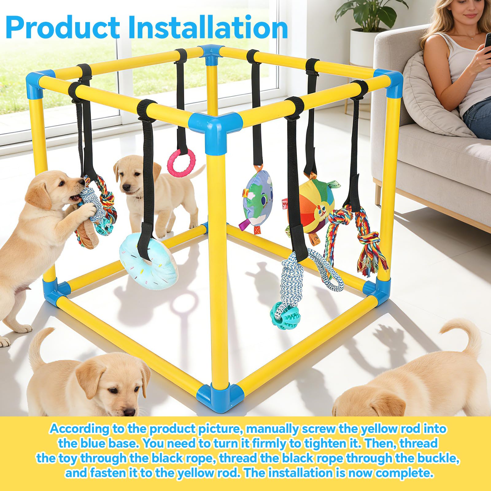 Penitue Palestra da gioco per cuccioli per cani di piccola taglia, 50 cm, in PVC, centro di attività per arricchire la struttura con 8 giocattoli interattivi da appendere per stimolazione mentale ed