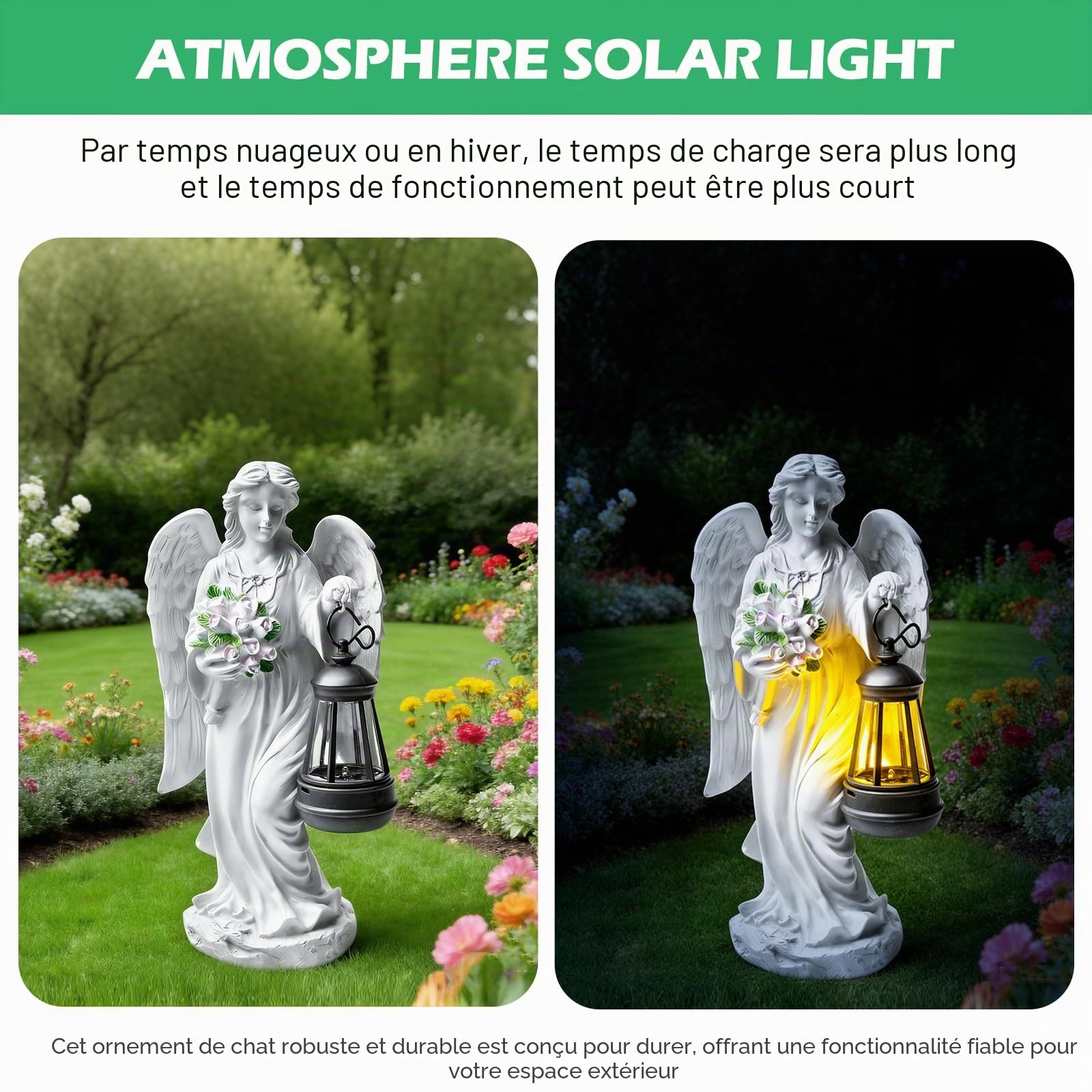 PORFOYO Figurine ange solaire pour jardin, décoration de tombe résistante aux intempéries, décoration de jardin solaire pour extérieur, petite lumière funéraire pour décoration extérieure, décoration