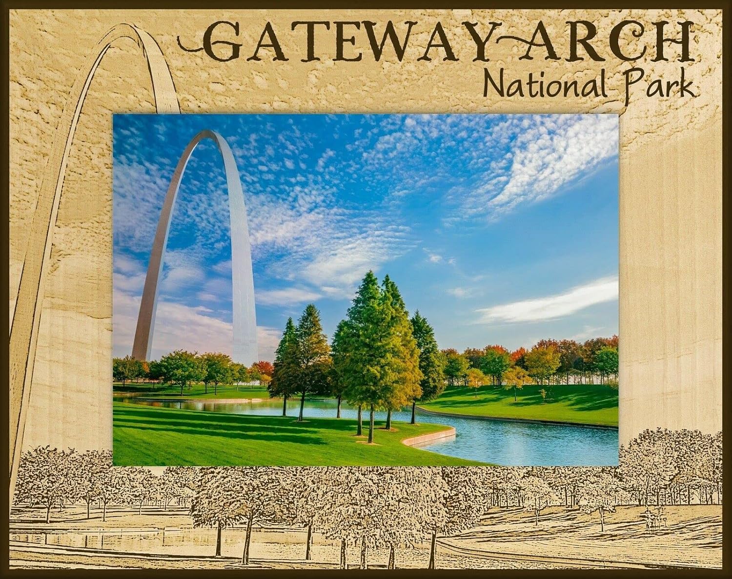 Saddle Mountain Souvenir Gateway Arch National Park Laser Engraved Wood Picture Frame Landscape (3 x 5)