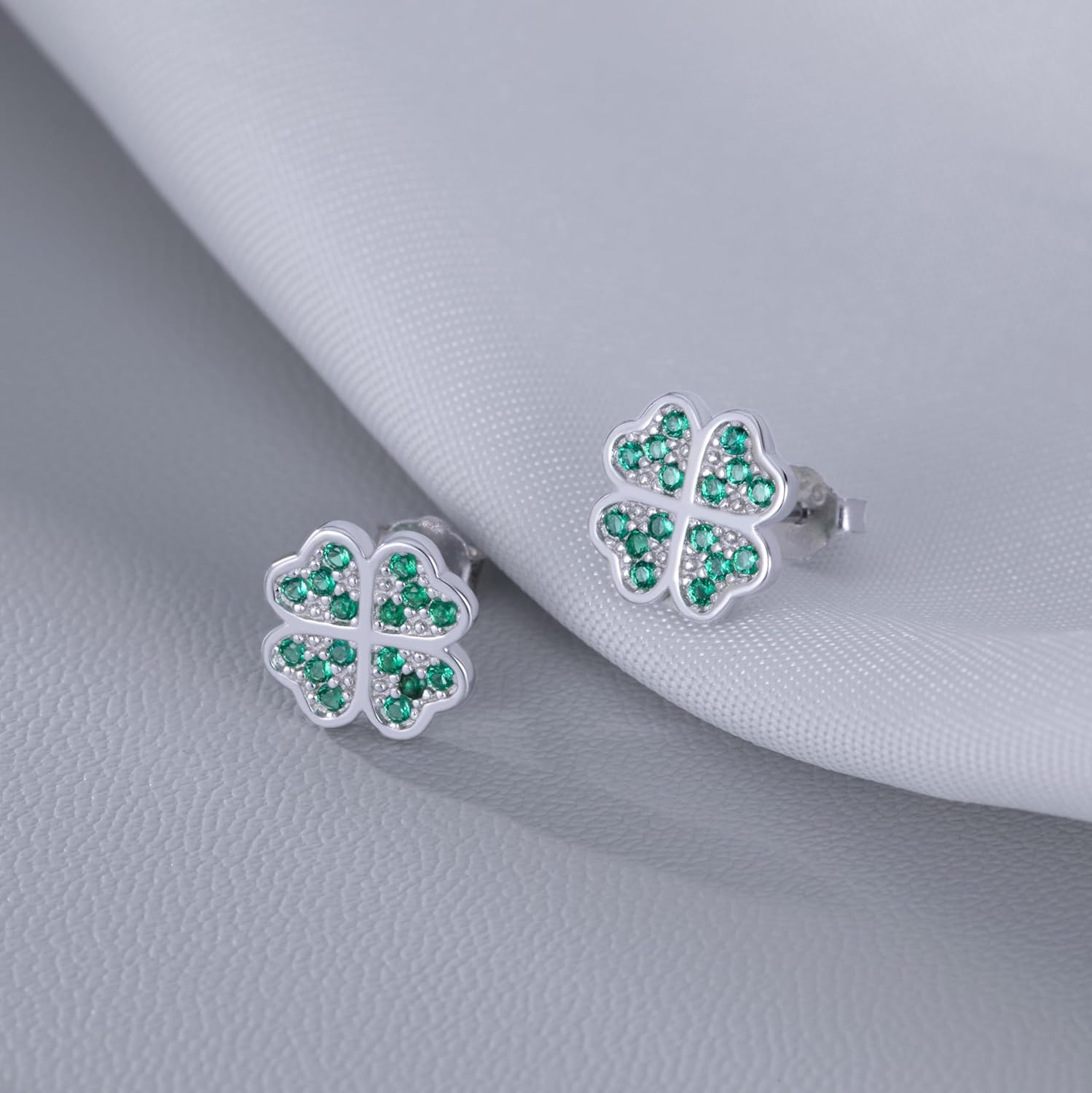 Reffeer Solid 925 Sterling Silver Four Leaf Clover Earrings Stud for Women Teen Girls CZ Clover Stud Earrings Green St Patricks Day Earrings - Image 5