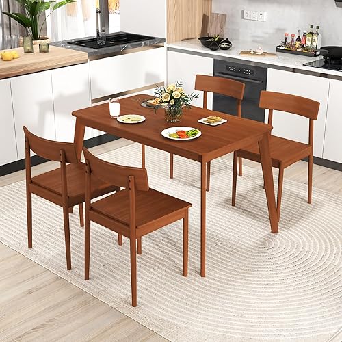 Juego de mesa de comedor para 4, mesa de comedor y sillas con patas de madera de goma, Juego de Comedor 4 Sillas y Mesa, muebles de cocina y comedor