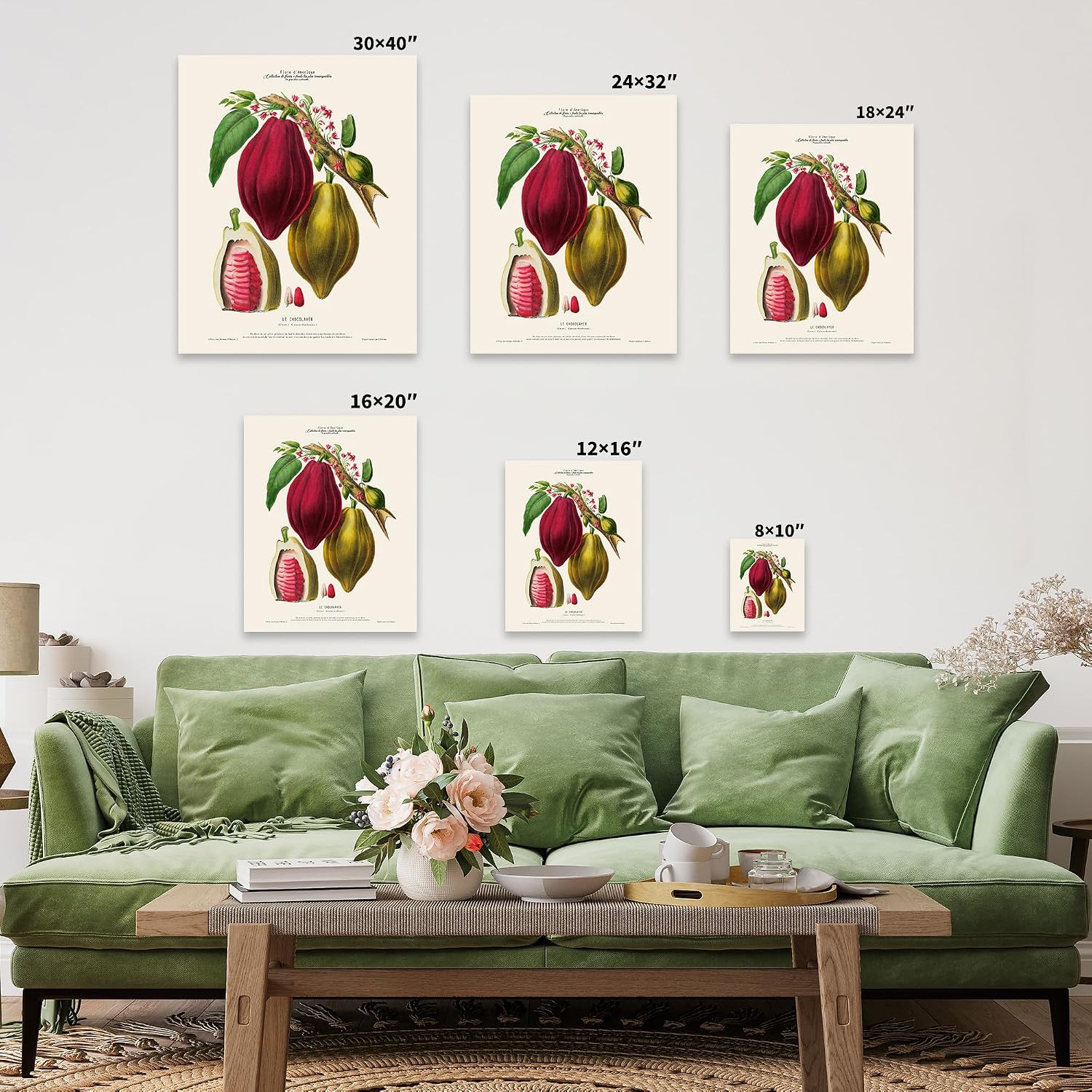 Poster Master Cocoa Bean Canvas - Botanical Canvas - Chocolate Art - Chic Wall Design - Floral Aesthetic Art - Great Kitchen or Dining Room Decor - 8x10 STRETCHED Canvas