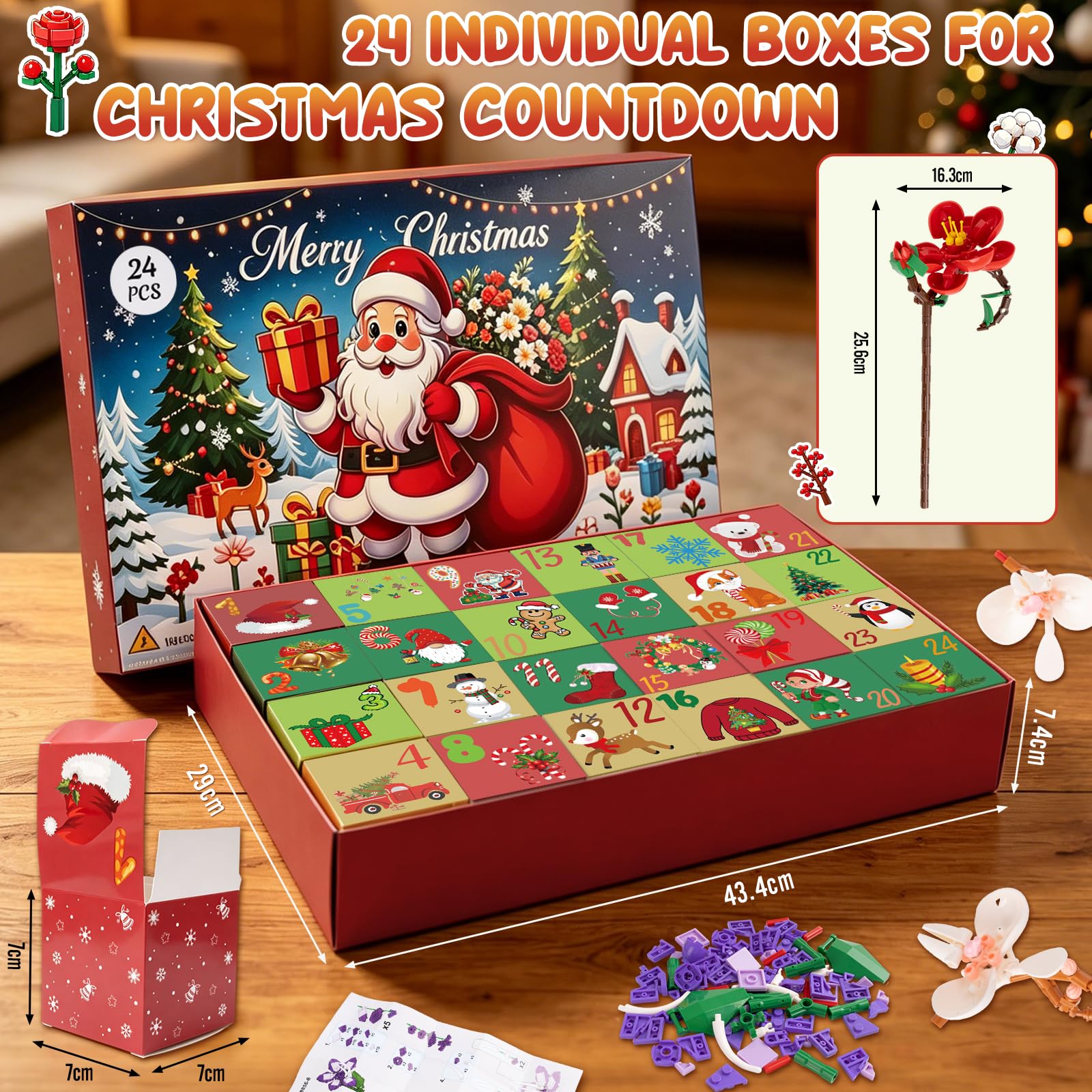 Calendario dell'Avvento 2026 con bouquet di fiori Botanicals, calendario natalizio con 24 fiori artificiali, kit per il fai da te, regalo di Natale, San Valentino, compleanno, per moglie/fidanzata