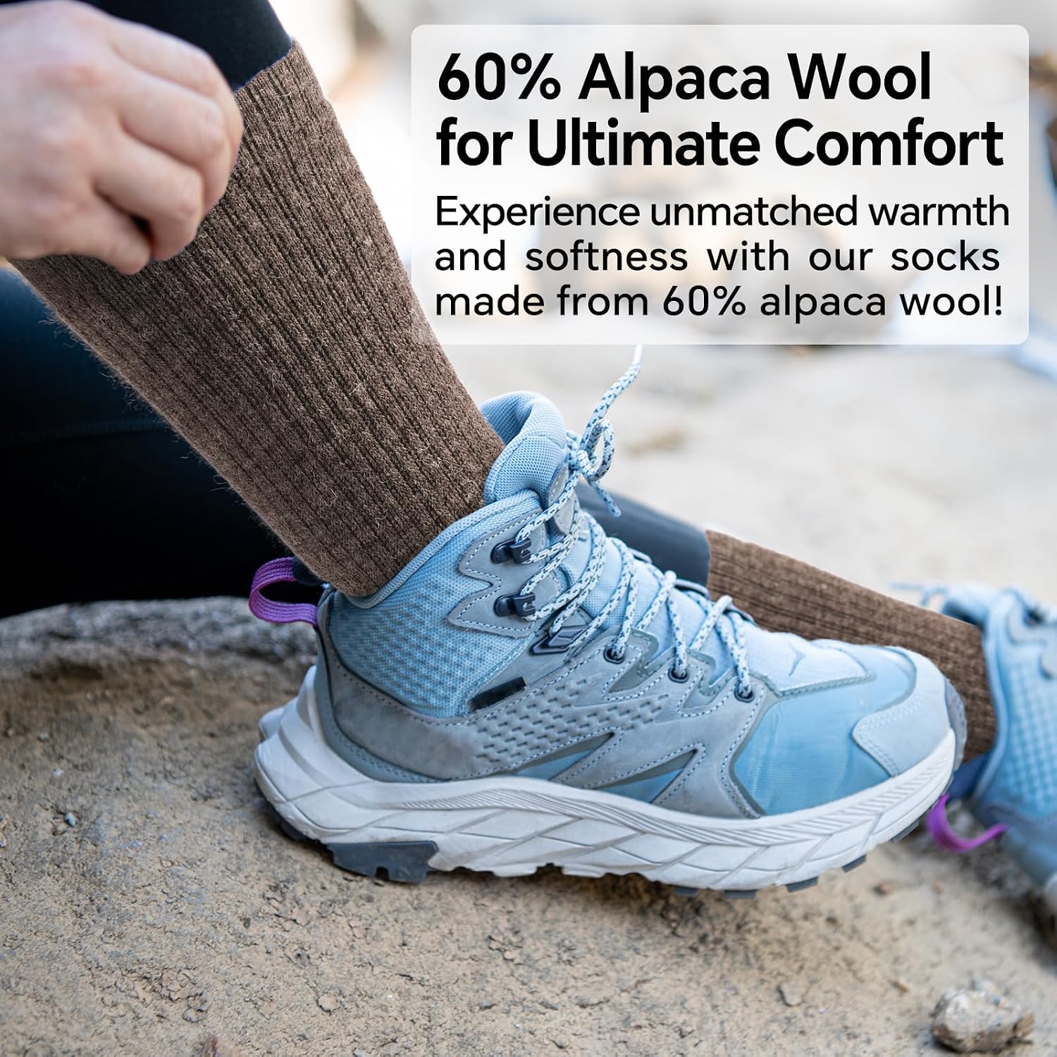  Alpaca Wool Socks for Men and Women - Non-Itchy, Full Cushion Warm Crew Socks - for Cold Weather, Hiking thumbnail