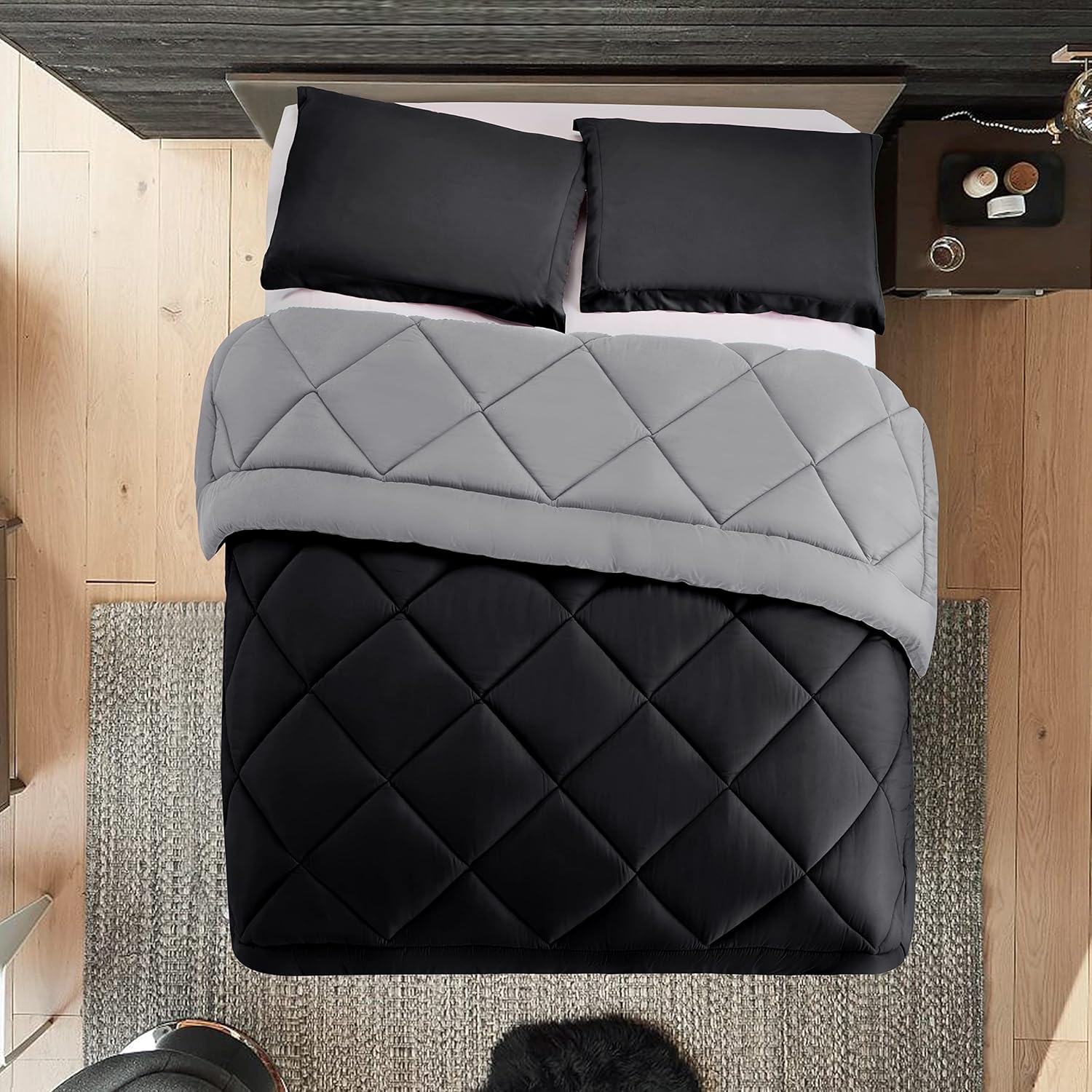 Elegant Comfort Reversible 3-Piece Comforter Set All Season, Ultra Soft, Down Alternative Comforter, Twin, Red/Gray