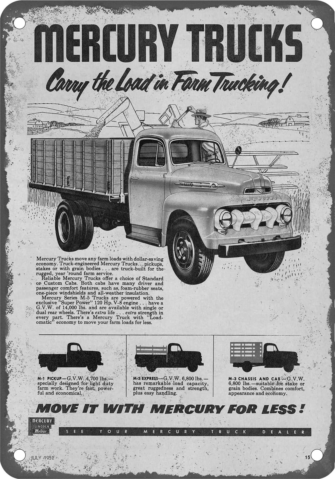 Miaomansenstore Metal Sign - 1952 Mercury Truck Vintage Ad 01 - Old Retro Rusty Look Home Decor