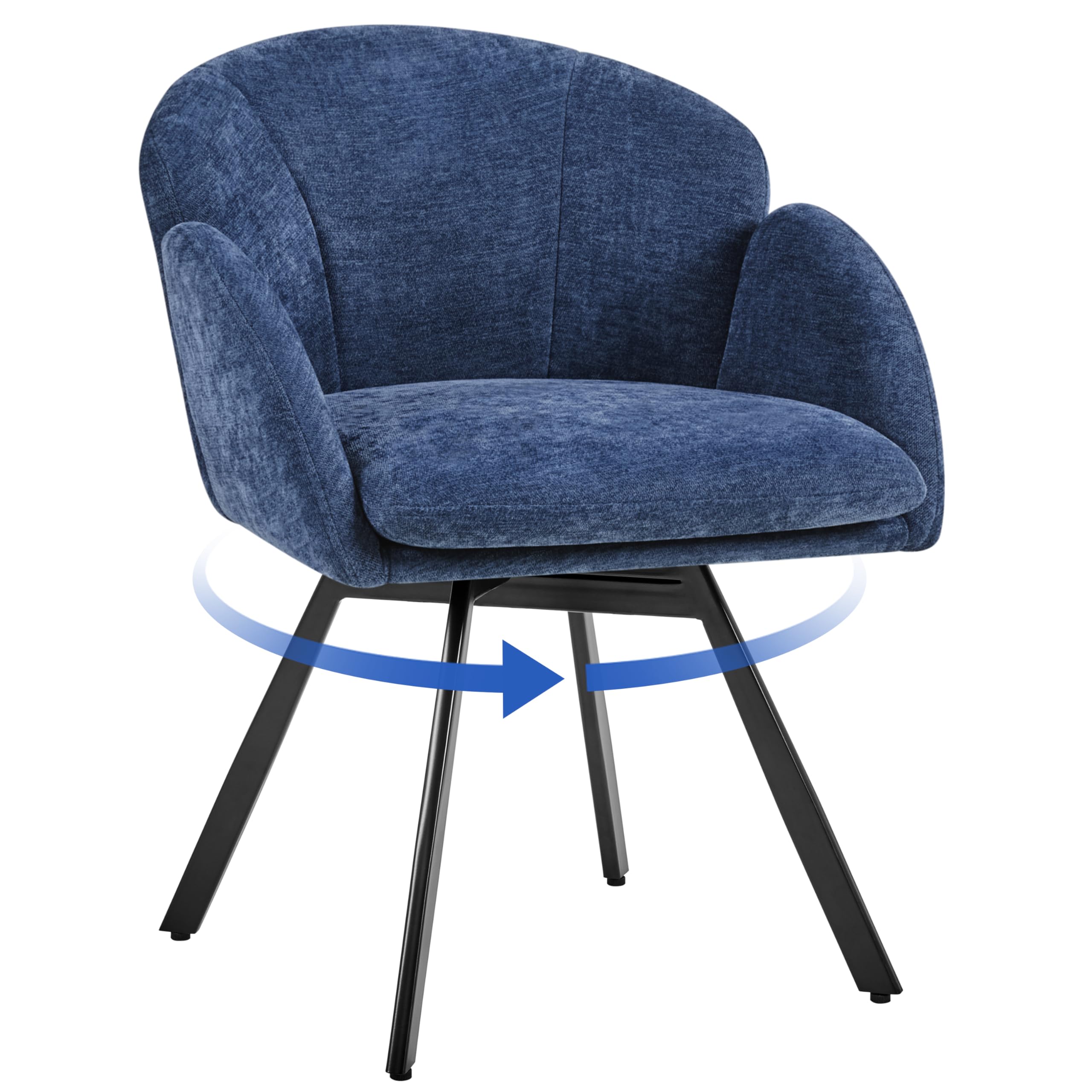 Yaheetech Silla Oficina Giratoria 360°, Sillón Escritorio en Forma de Flor, Silla de Maquillaje Chenilla para Sala de Estar, Dormitorio y Estudio, Color Azul