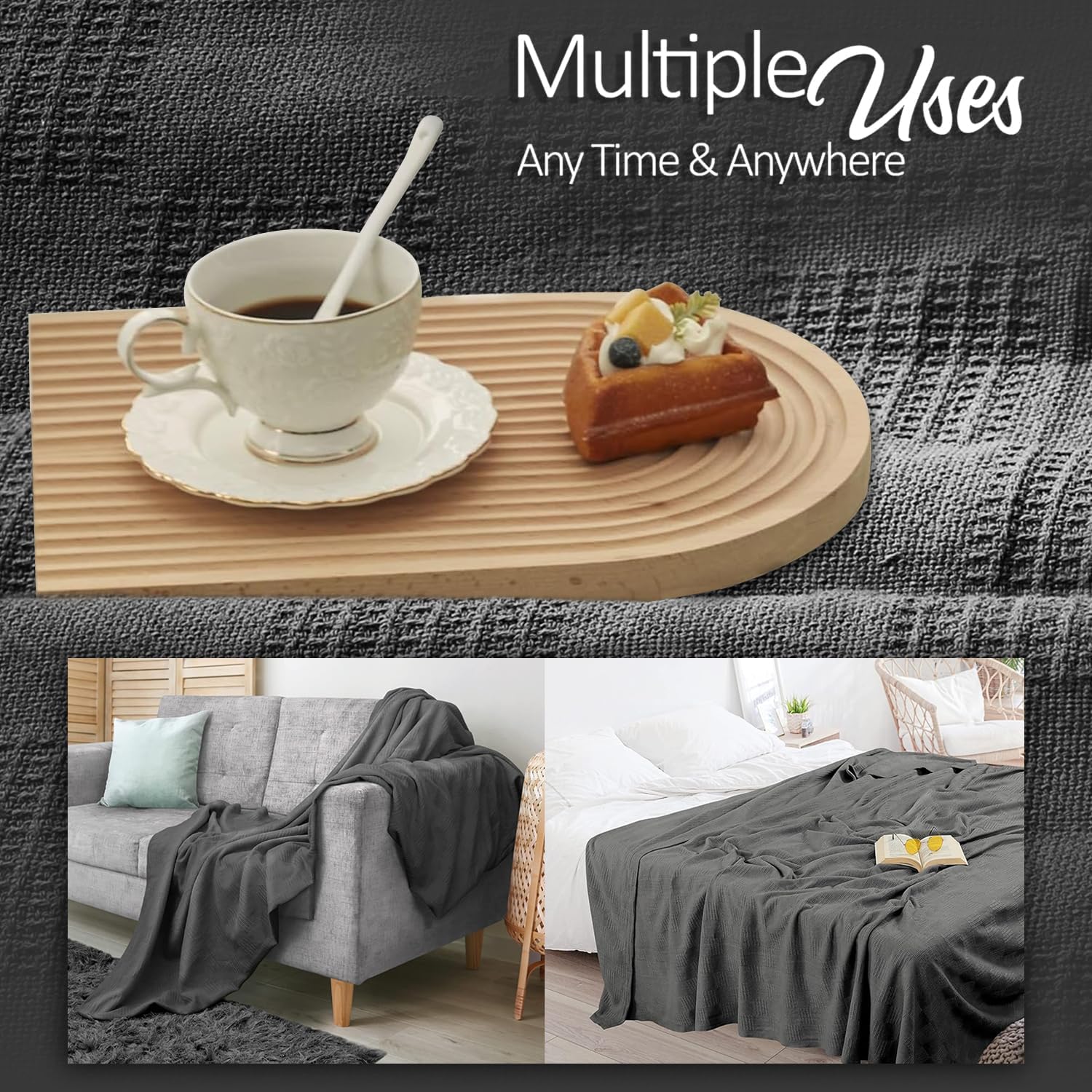 Oakias 100% Cotton Queen Size Grey Blanket - 350 GSM, 90 x 90 Inches, Soft, Breathable & Durable, All Season, Machine Washable - Image 4