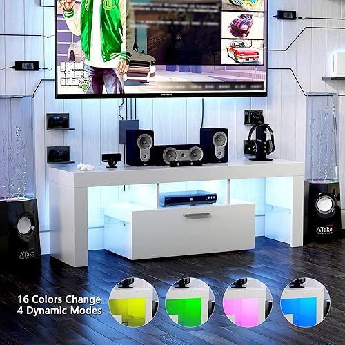 Miniatura 5 de Soporte de TV LED blanco para soporte de TV de 60 pulgadas, soporte de TV de 60 pulgadas para TV de 55+ 50 pulgadas, soporte de TV pequeño para