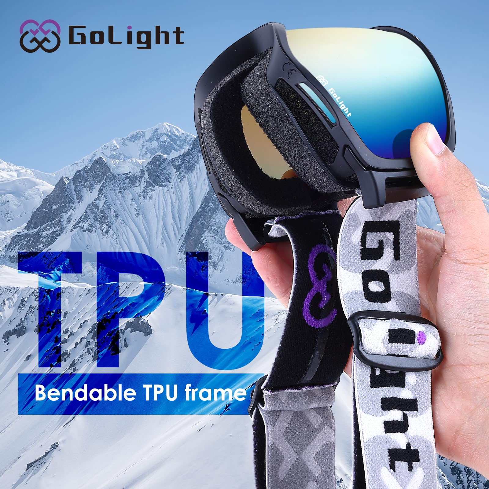 GoLight OTG, YG-48, occhiali da sci, lenti sferiche, protezione UV 100%, anti nebbia, occhiali da neve invernali per uomo e donna, motoslitta, sci, pattinaggio, grigio+oro Revo