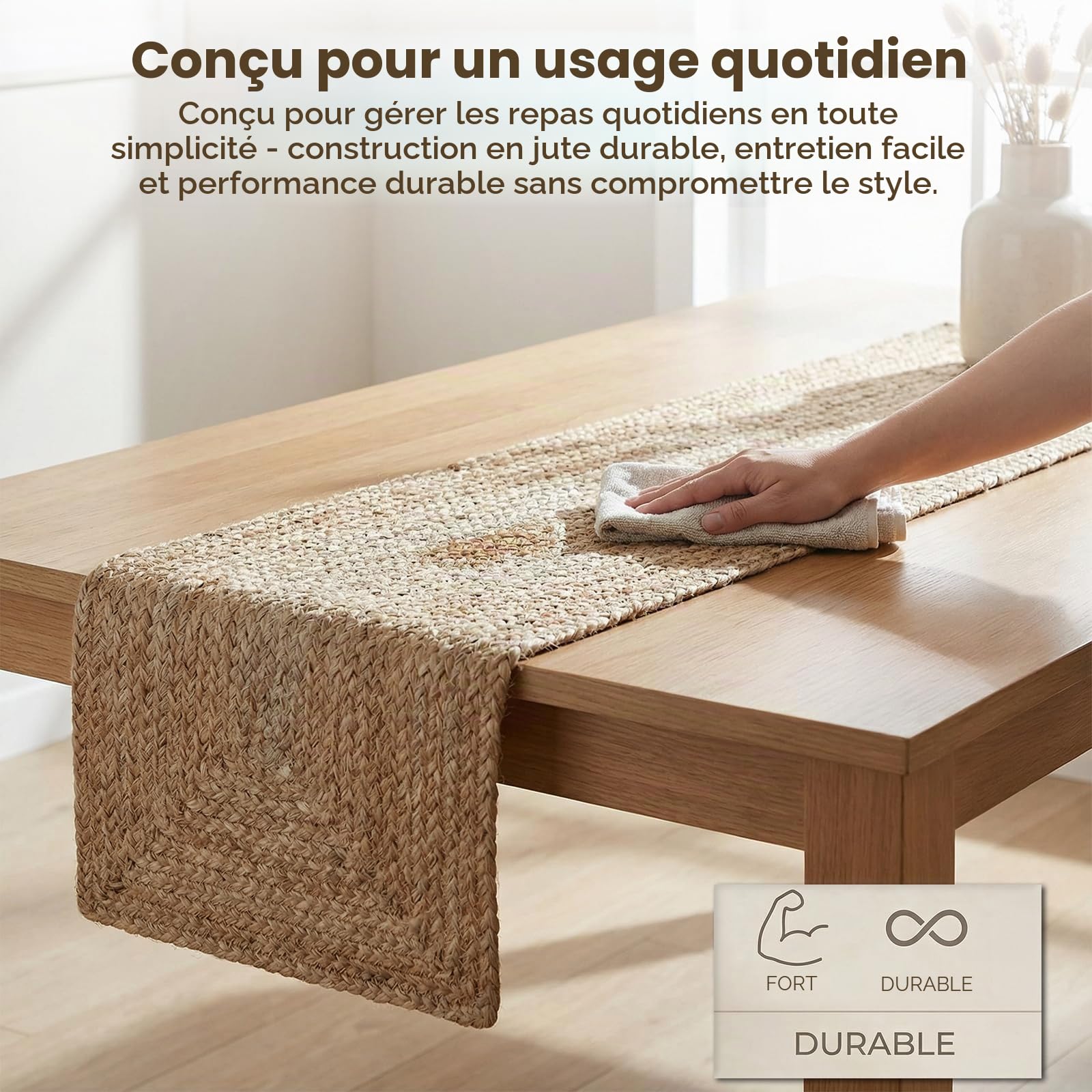 Craft Trade Chemin de table rectangulaire en jute tressée à la main rustique bohème vintage pour mariage, fête, dîner, cuisine, 33 x 91 cm