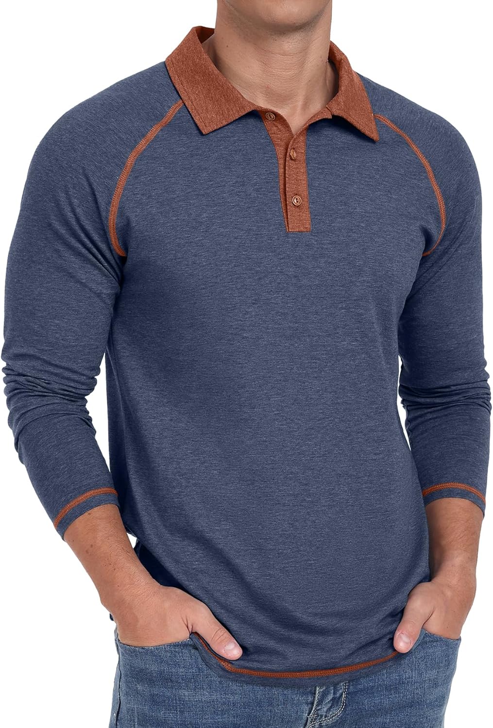 Sailwind Mens Long Sleeve Polo Shirts Cotton Fashion Casual Raglan Golf Shirts - Image 3
