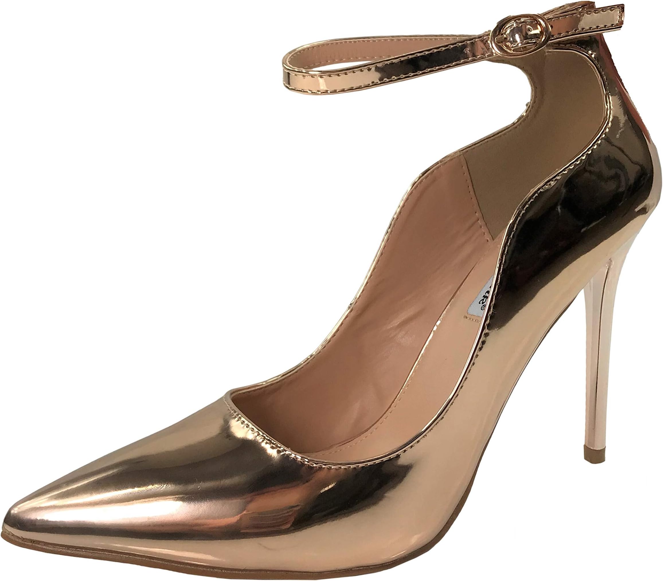 Womens Classic Elegance High Heel Pumps with Ankle Strap, Rose Gold, 6
