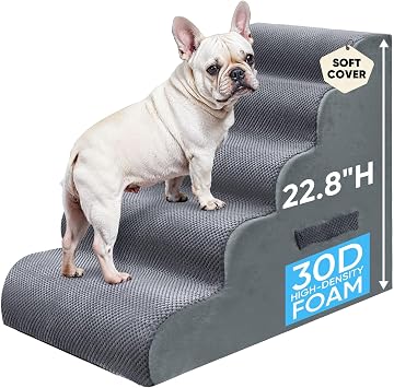 PAWSCRAT 5-Step Pet Stairs for High Beds & Sofas, 22.8H Dog Stairs, Grey