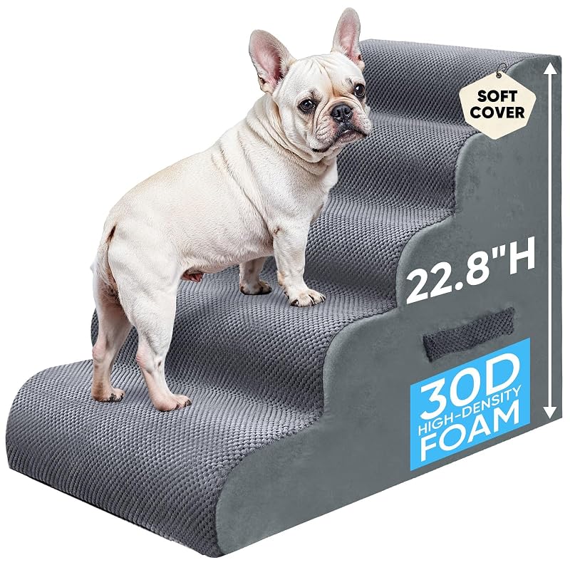 Escada para cães PAWSCRAT com 5 degraus e espuma macia 30D, Grey, 57,91 cm
