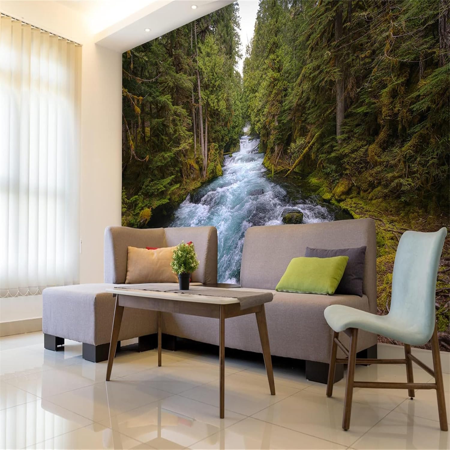 Forests and Rivers Self Adhesive Wallpaper, Green Spring Peel and Stick Wallpaper Decorative Wall Mural, Removable Large Sticker Posters Home Covering Interior,77"W x 55"H