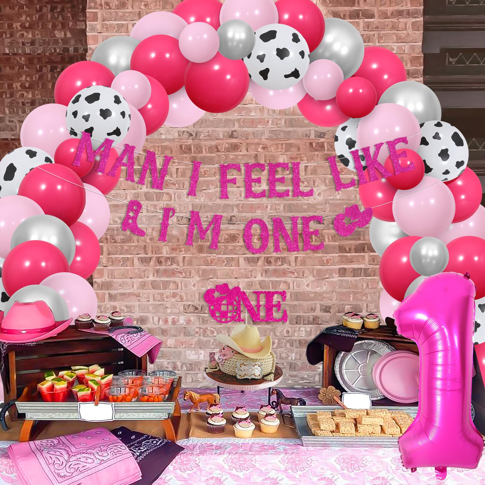 Disco Cowgirl 1st Birthday Decorations Kit – Balloon Garland, Cake Topper, Banner, Curtains For 'Man I Feel Like I'm One' Party - View #9