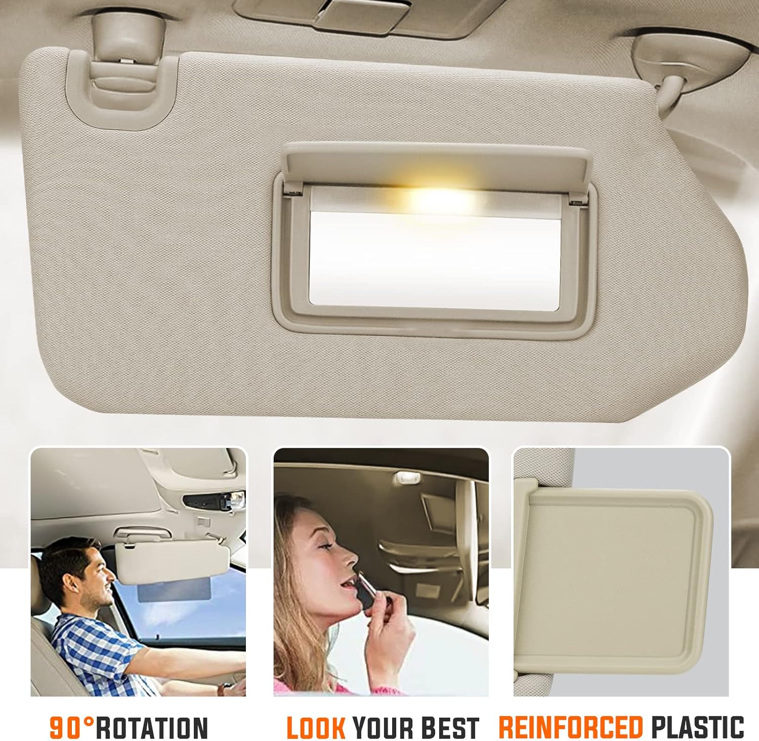 Youxmoto for 2014-2017 Infiniti QX60 Beige Sun Visor with Light Right Passenger Side, Replacement for 2013-2018 Nissan Pathfinder / 2013 Infiniti JX35, Replaces# 96400-9PB0A