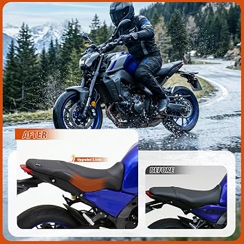 Motorcycle One-Piece Front Driver Rear Passenger Seat Cushion Pad for MT-09 MT09 SP MT09SP 2021 2022 2023 Pressure Relief Touring Complete Seat Cover Saddle, Black