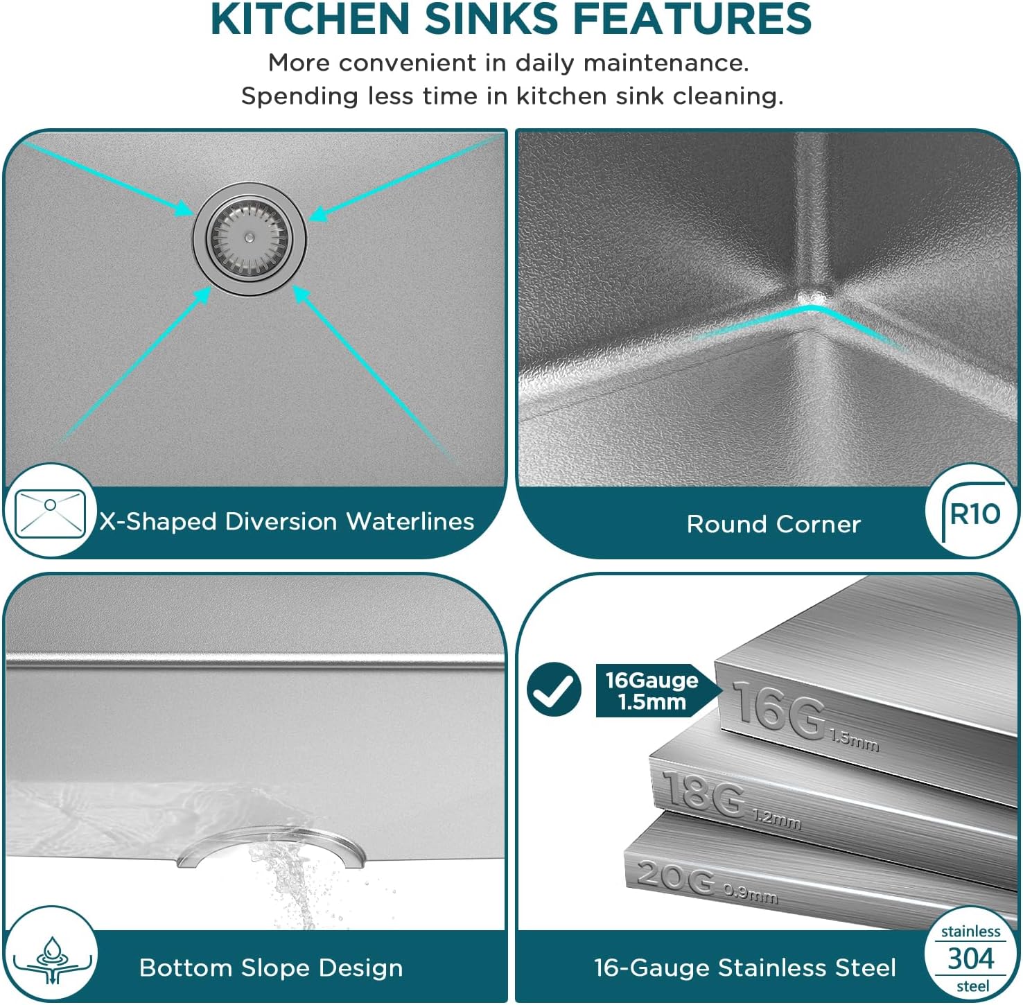 25-Inch Drop in Kitchen Sink Handmade Topmount Stainless Steel Single Bowl Kitchen Workstation Sink in 9-inch-Depth 25"x22"x9" 16 Gauge 3D Embossed Surface Finish with Dish Grid