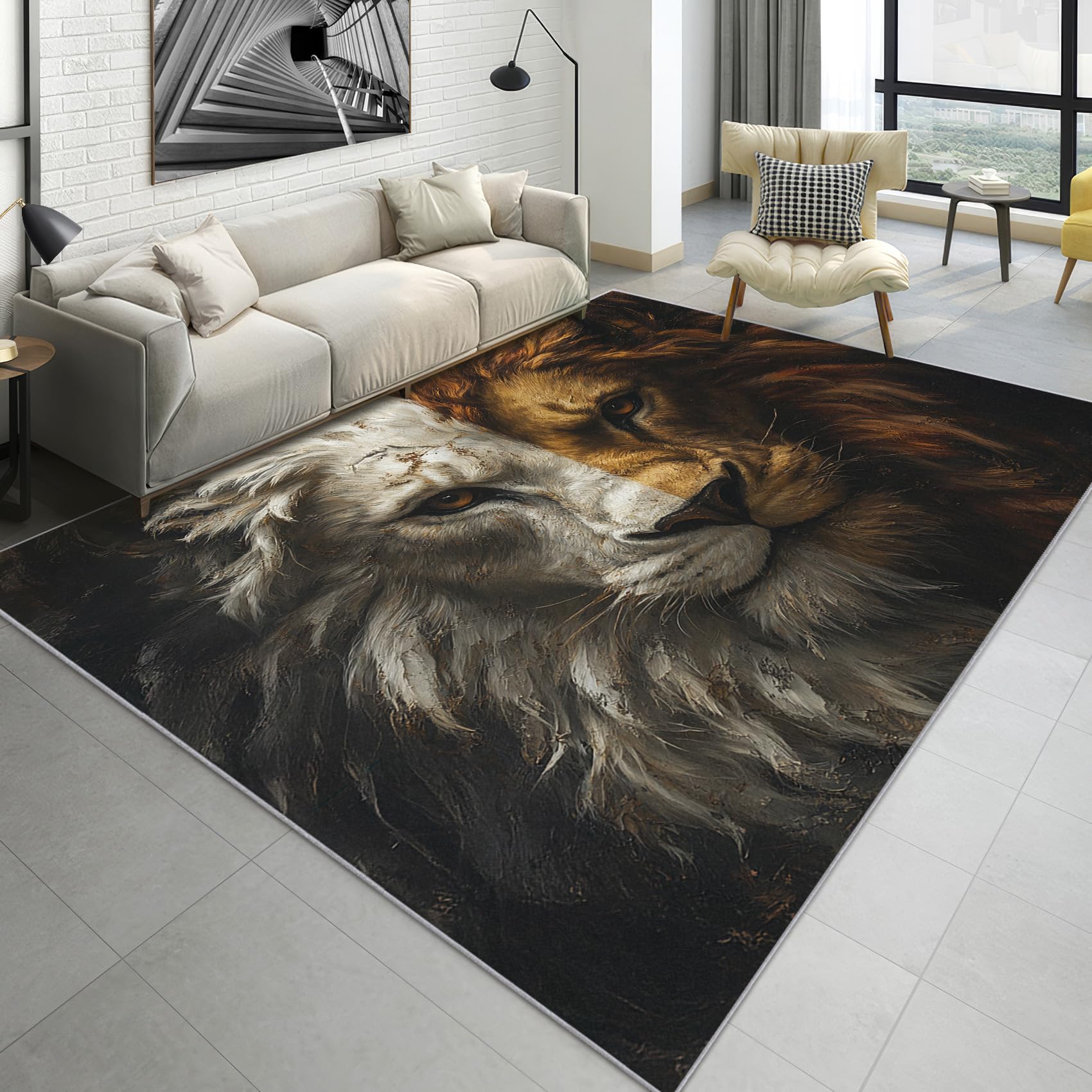 MMYAOKEN Lion Rugs for Living Room - Lion Gifts, Art Lion Head Rug 3x4, Wild Animal Man Cave Area Rugs for Entryway, Washable Non Slip High Traffic