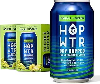 HOP WTR Double Hopped Sparkling Hop Water, Zero Calories, Non-Alcoholic with Adaptogens and Nootropics, Sugar Free, Gluten Free, 12 oz Cans, 12 Pack