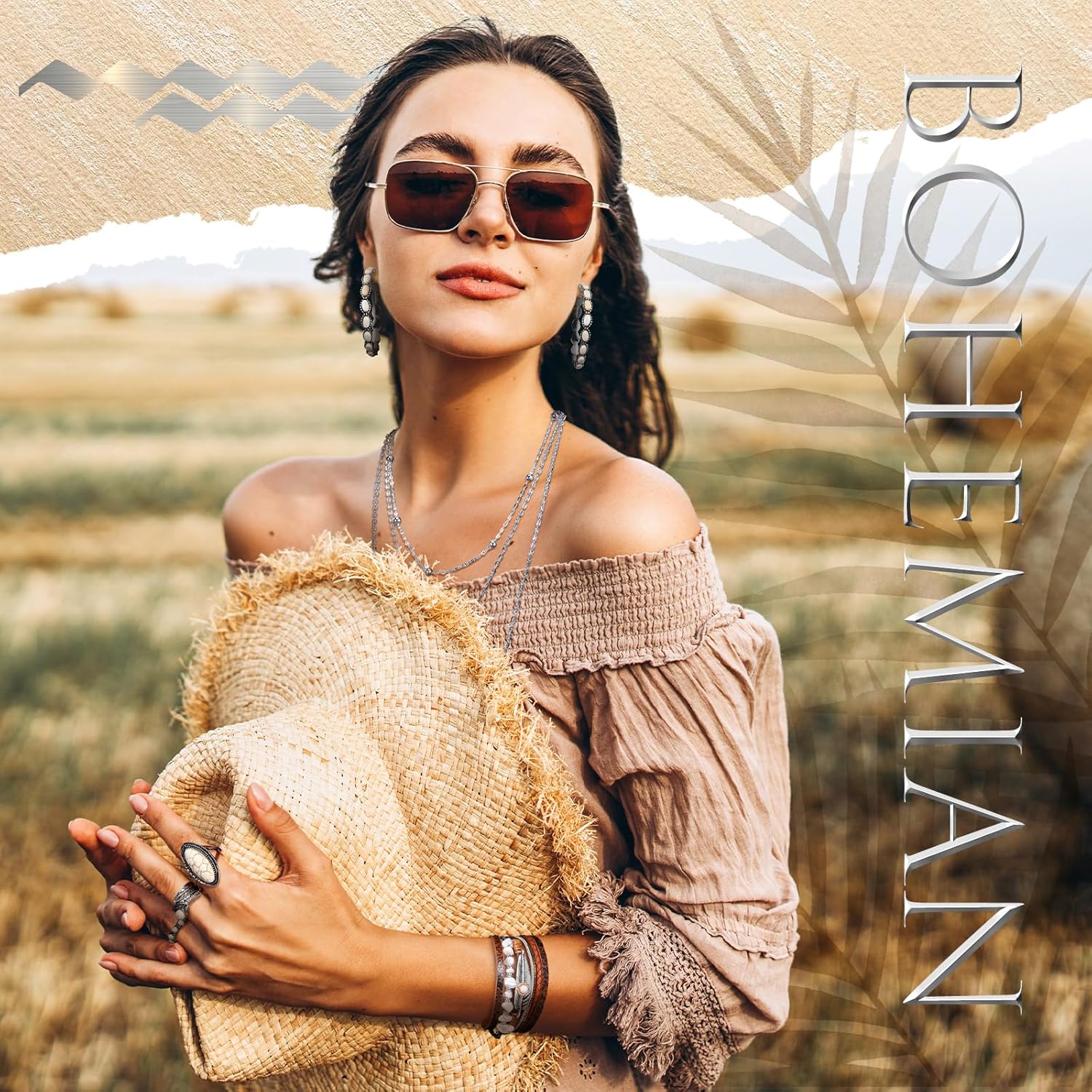 Ecally Bohemian Western Jewelry Turquoise Set Women Country Pendant Long Choker Layered Bracelets Earrings Ring for Women - Image 2