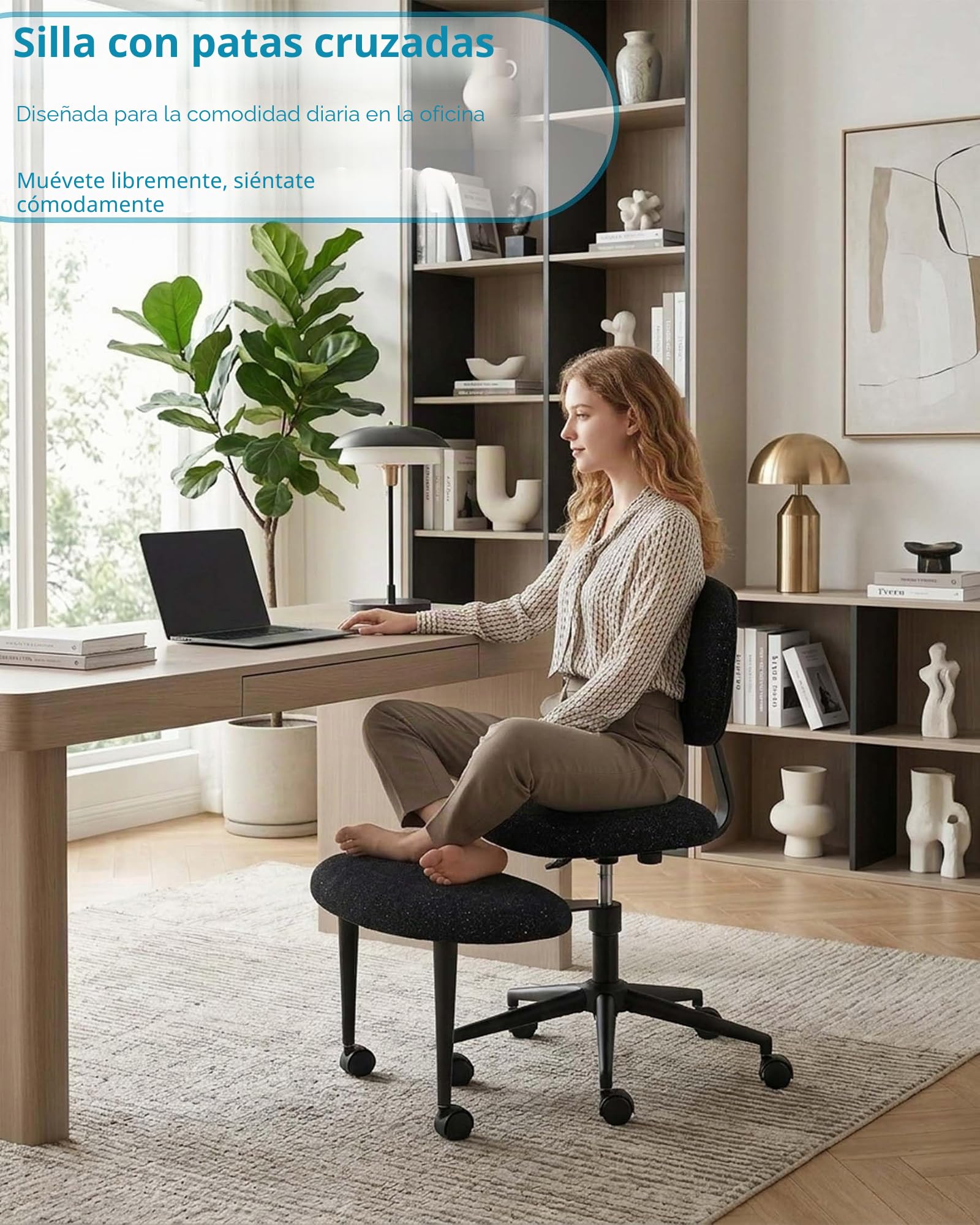 hitsuki Silla de Oficina sin Reposabrazos Silla Ergonómica de Escritorio con Reposapiés Giratorio 360° Silla Ajustable en Altura con Ruedas para Teletrabajo Negra Brillante