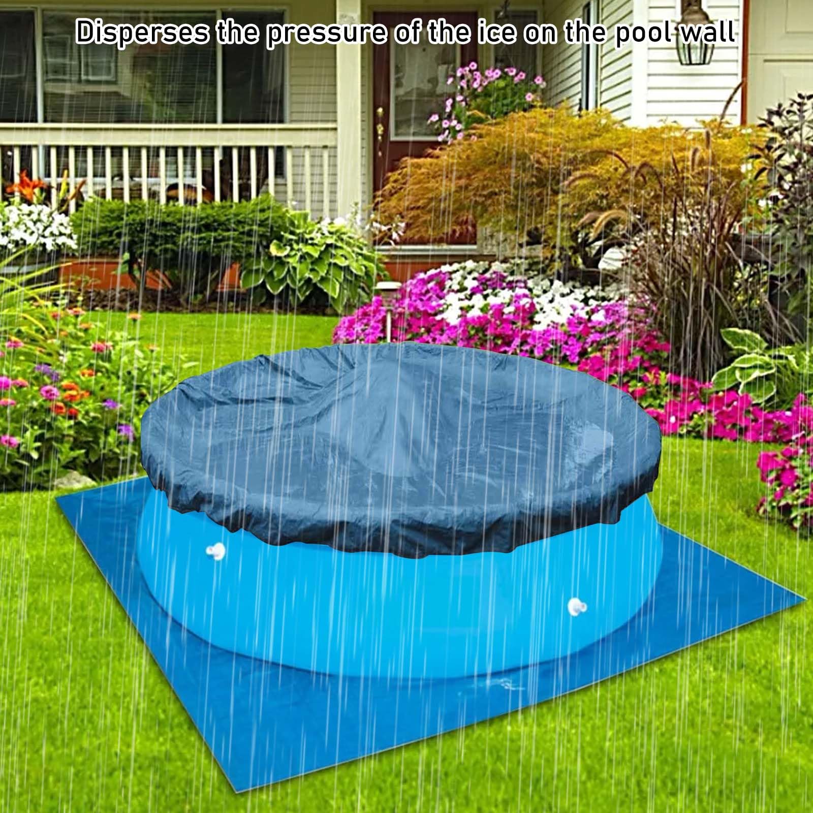 Vaileal Cojín de aire para piscina, XXL, 120 x 120 cm, cojín de piscina de invierno, azul cielo, redondo, cojín de aire para piscina con cuerda de 15 m, reutilizable, cojín de aire de invierno,