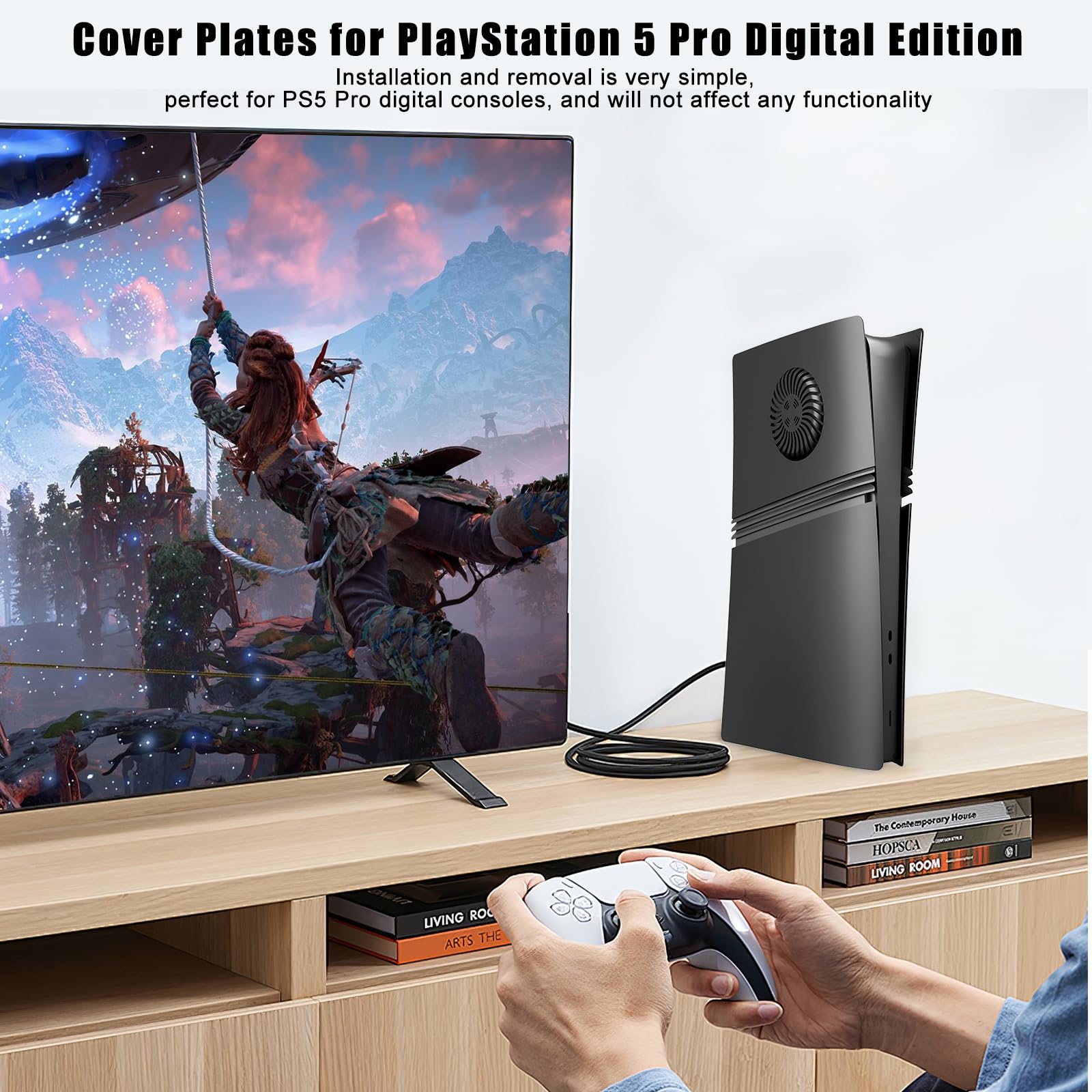 Cover Plates für PS5 Pro Digital Edition with Cooling Vent, PS5 Pro Faceplate ABS Hard Shockproof Anti-Scratch Dustproof Protective Plates, Replacement Side Shell Skin Case für PlayStation 5 Pro,Black