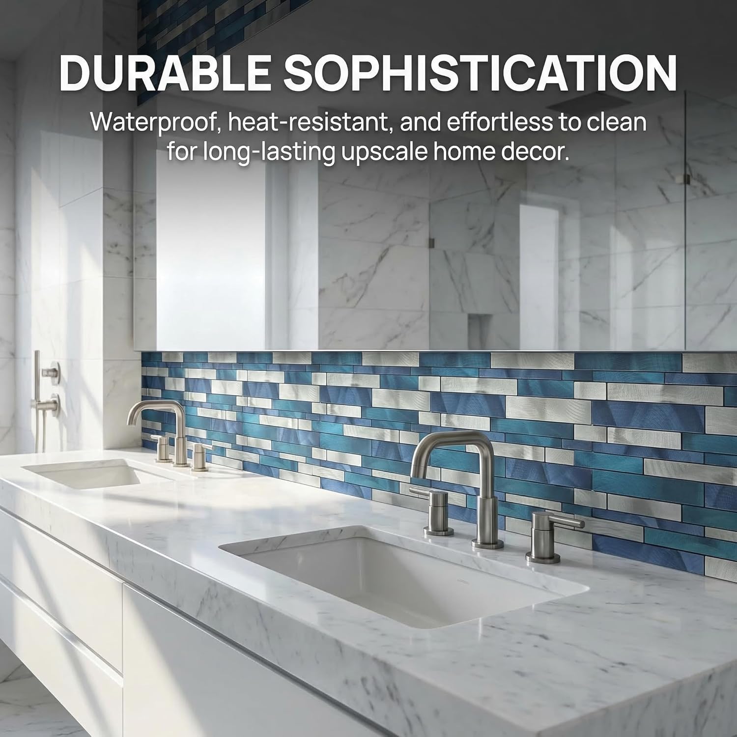 10pcs Waterproof Non-Slip Mosaic Peel & Stick Wall Stickers, Heat-Resistant Easy Cut DIY Decorative Tiles for Kitchen Bathroom Living Room Bedroom (10, Blue)