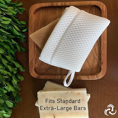 Miniatura 3 de 100% reciclado y fabricado en América del Norte, bolsa ahorradora de jabón para barra de jabón, esponja para jabón de barra + exfoliante suave,