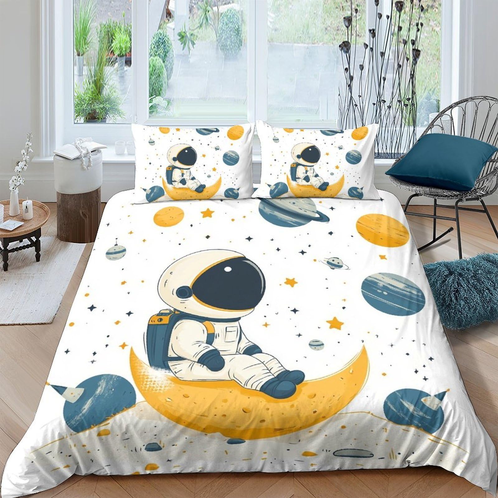 Ctjqhvkz Style-4 3D Printed Astronaut Planet Fitted Sheet Microfiber Soft Breathable Moon Space Mattress Cover For Bedroom Dorm Decor Single（135X200cm）