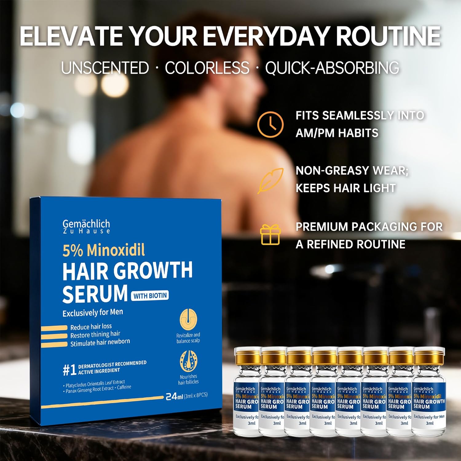 5% Minoxidil for Men Hair Growth with Biotin, Extra Strength Topical Minoxidil Solution Serum with Rosemary & Caffeine for Hair Regrowth Treatments, Non-Greasy, Helps Prevent Hair Thinning & Hair Loss - Image 8