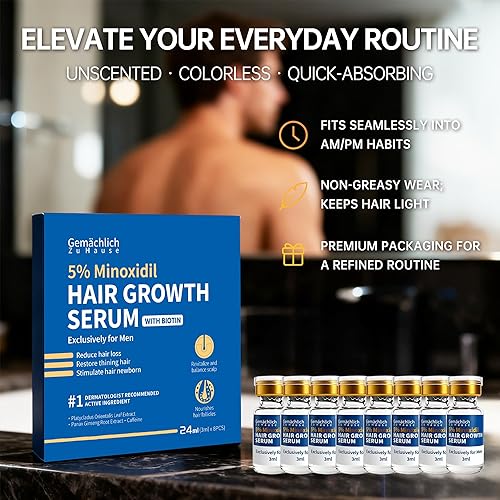 Miniatura 8 de 5% de minoxidil para el crecimiento del cabello con biotina, suero tópico extra fuerte con solución de minoxidil con romero y cafeína para