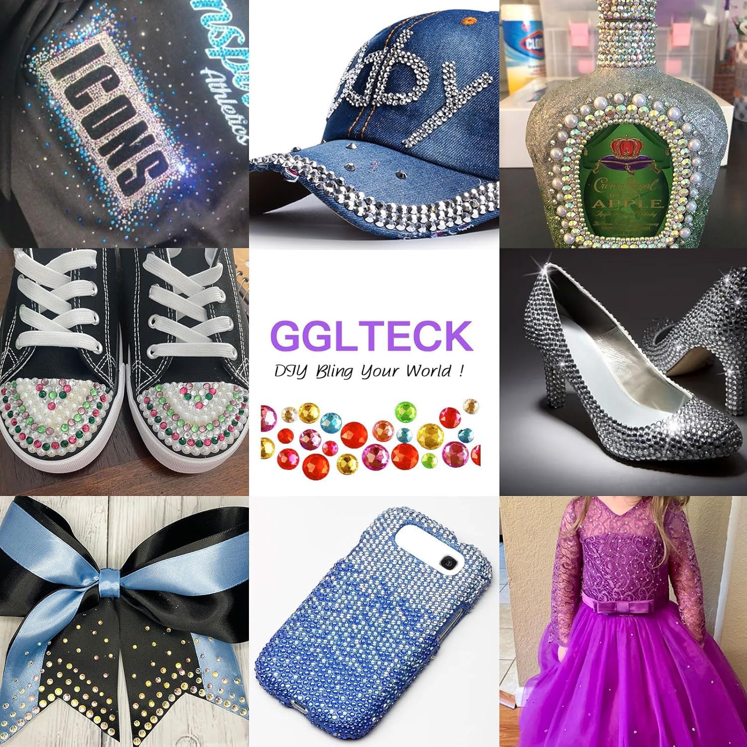 Outil d'application de strass thermocollants et kit de décoration avec 8600 strass, 6 embouts, pochoirs, étui pour tissu, cuir, création de bling DIY