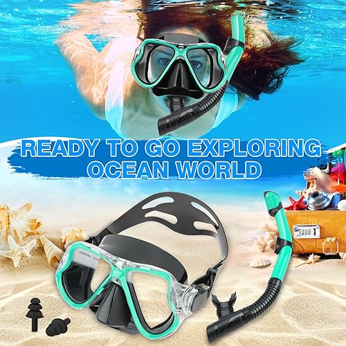 Miniatura 7 de PIYAZI Snorkeling Gear for Adults Kids, Dry Snorkeling Set, Panoramic Anti-Leak and Anti-Fog Tempered Glass Lens, Adjustable Strap Snorkel Set with