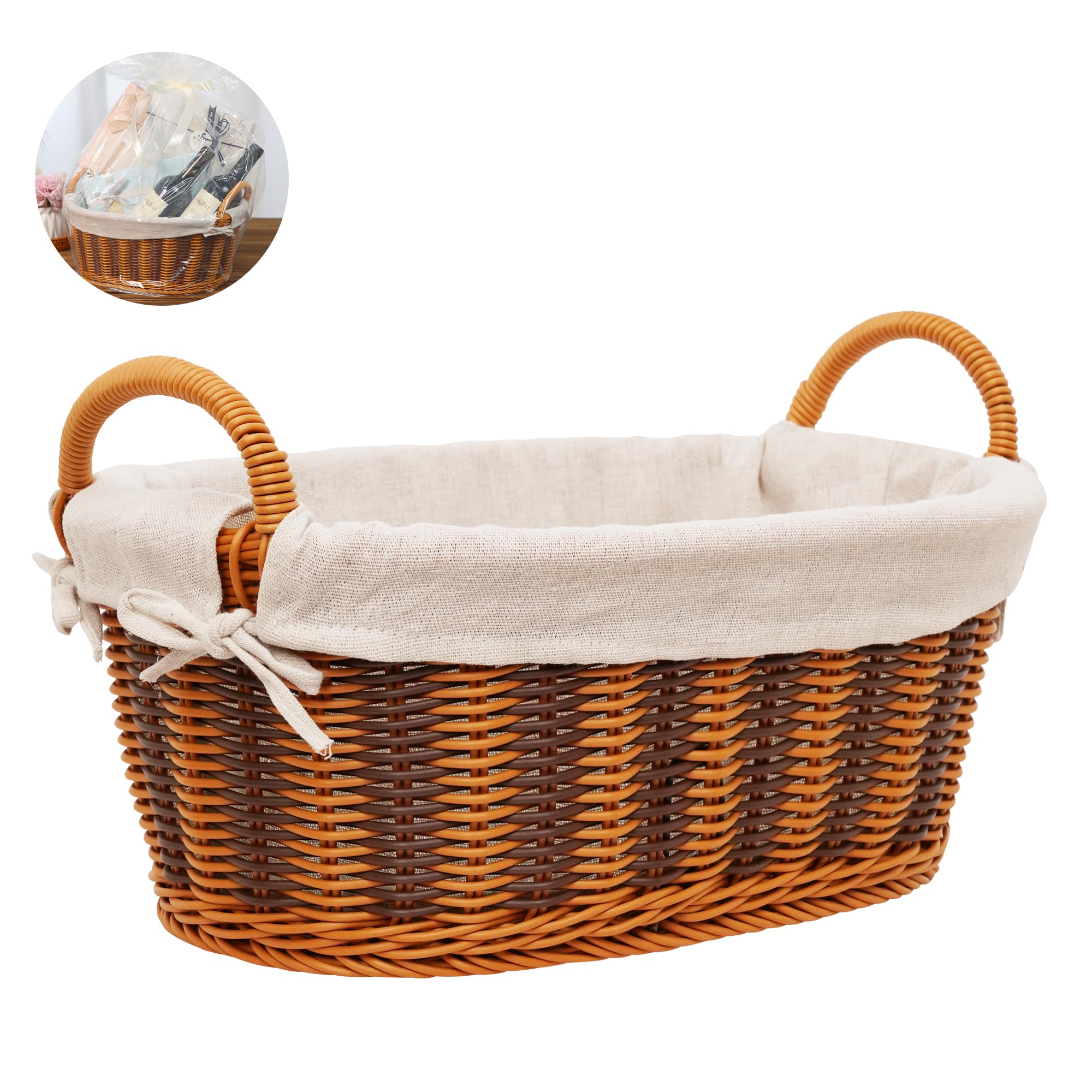 Extra Large Hand-Woven Poly Wicker Storage Basket with Multipurpose design – Fruit Basket, Basket for Gifts Empty, Bathroom Basket Organizer- Perfect Storage Solution