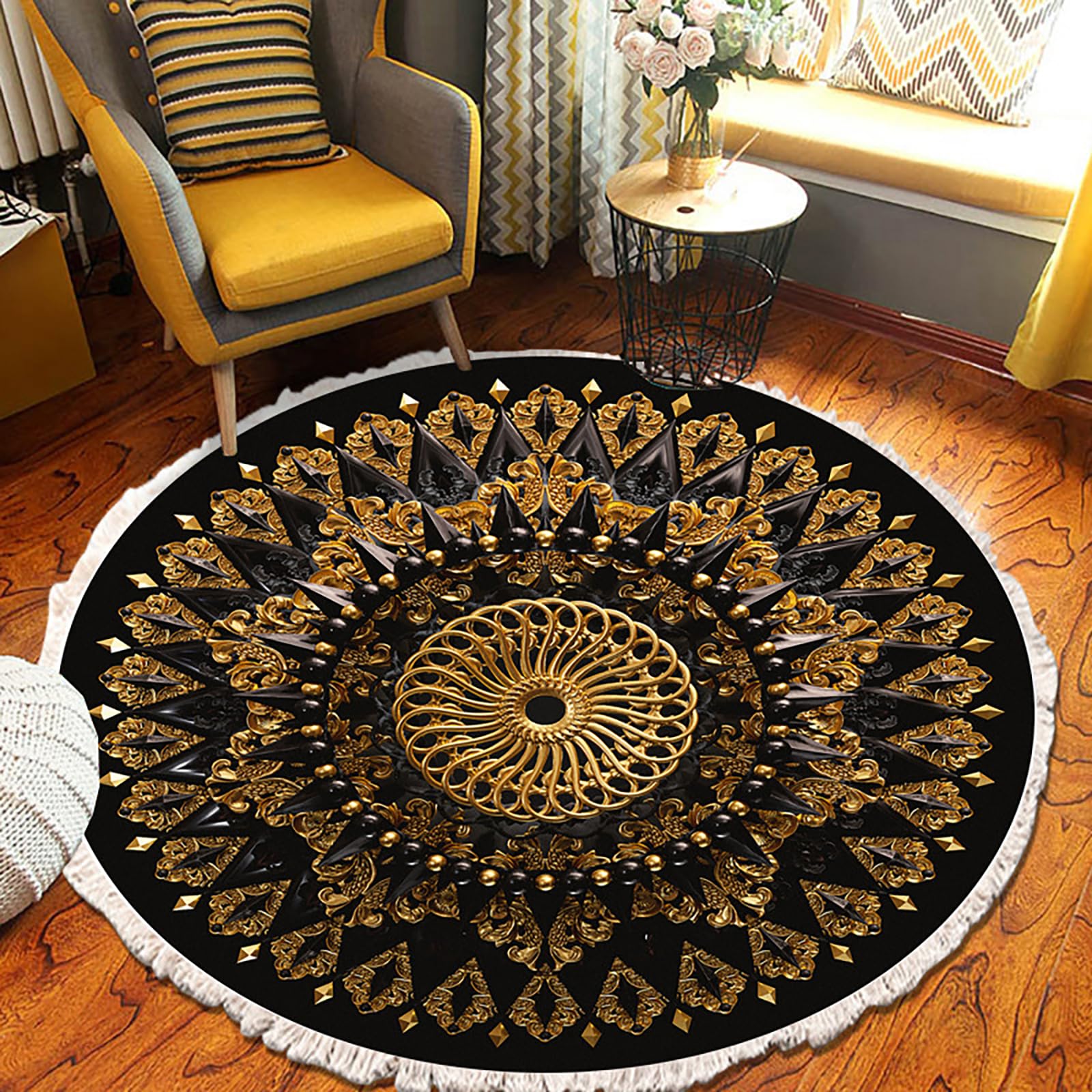 Tapis rond lavable pour en finir avec les glissades et les taches au salon