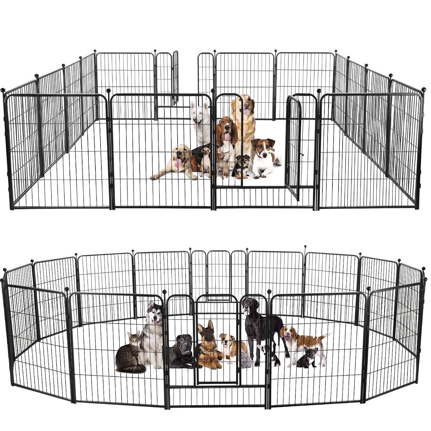 QUDEISB Portable Dog Fence Heavy Duty Metal Pet Dog Playpen with 32 Inch Height,Dog Pen Extra Large Indoor Outdoor Dog Fences for The Yard, Home, Camp (16 Panels)