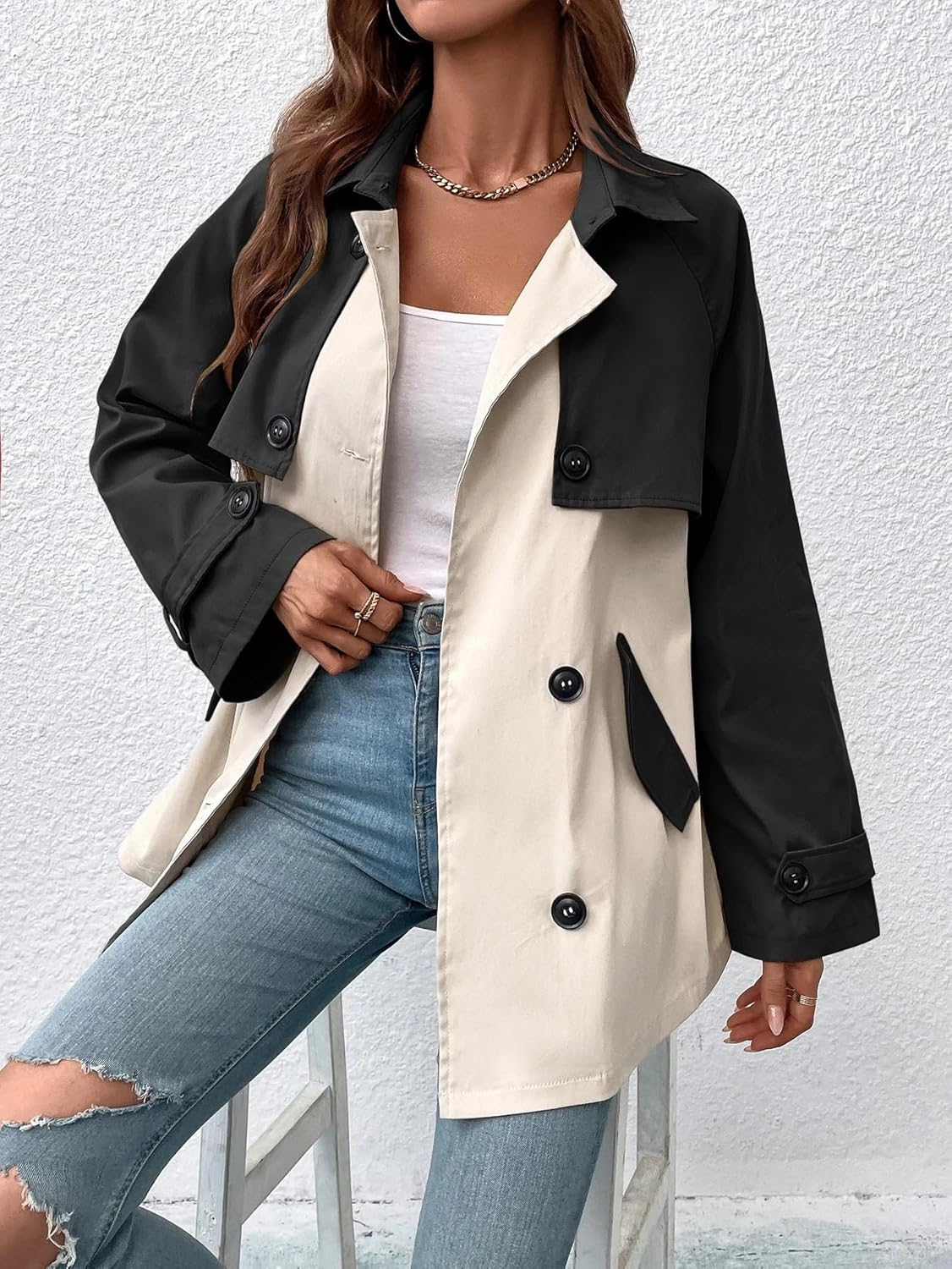 Womens Fashion Trench Outwear Raglan Sleeve Double Breasted Trench Coat Jacket Coat
