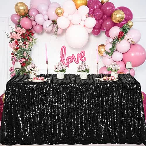 Black Sequin Tablecloths for Parties,50 X 80 inch Rectangle Glitter